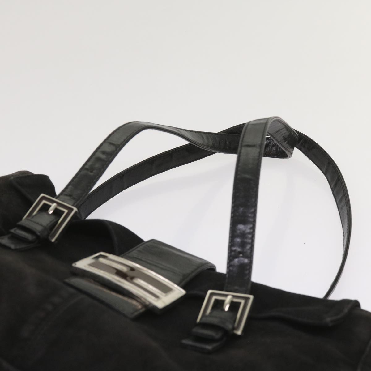 FENDI Shoulder Bag Suede Black yk10461