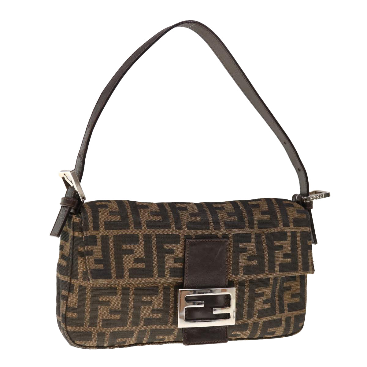 FENDI Zucca Canvas Mamma Baguette Shoulder Bag Brown Black yk10477