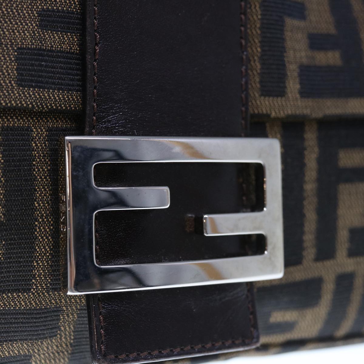 FENDI Zucca Canvas Mamma Baguette Shoulder Bag Brown Black yk10477