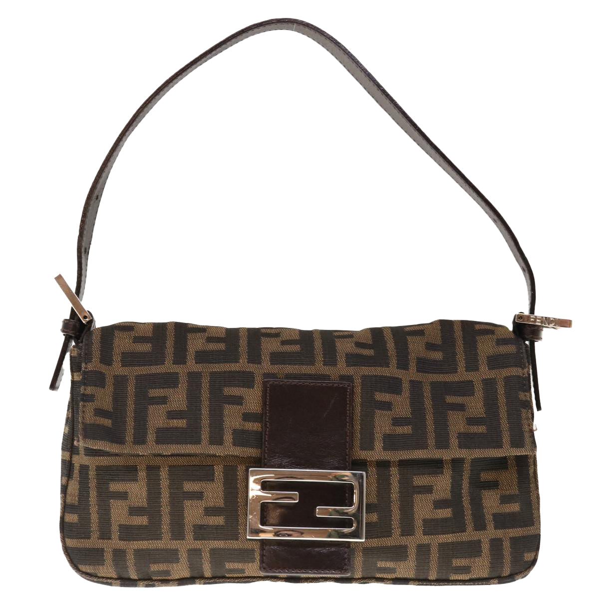 FENDI Zucca Canvas Mamma Baguette Shoulder Bag Brown Black yk10477