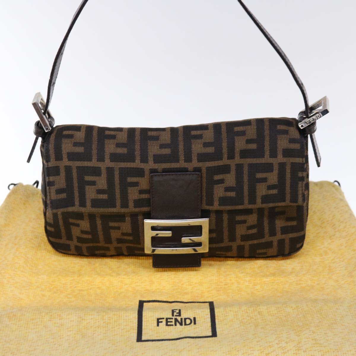 FENDI Zucca Canvas Mamma Baguette Shoulder Bag Brown Black yk10477