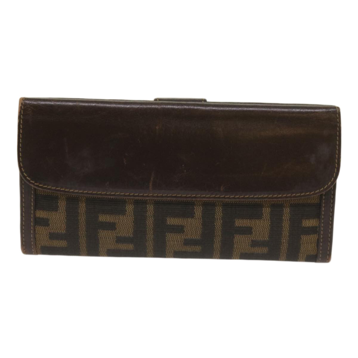 FENDI Zucca Canvas Long Wallet Black Brown yk10582