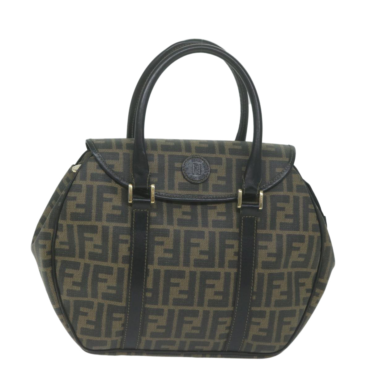 FENDI Zucca Canvas Hand Bag Black Brown yk10606