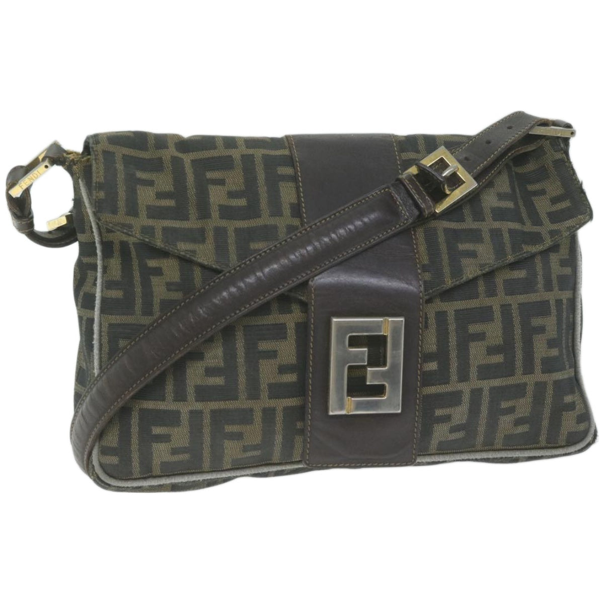 FENDI Zucca Canvas Shoulder Bag Black Brown yk10698