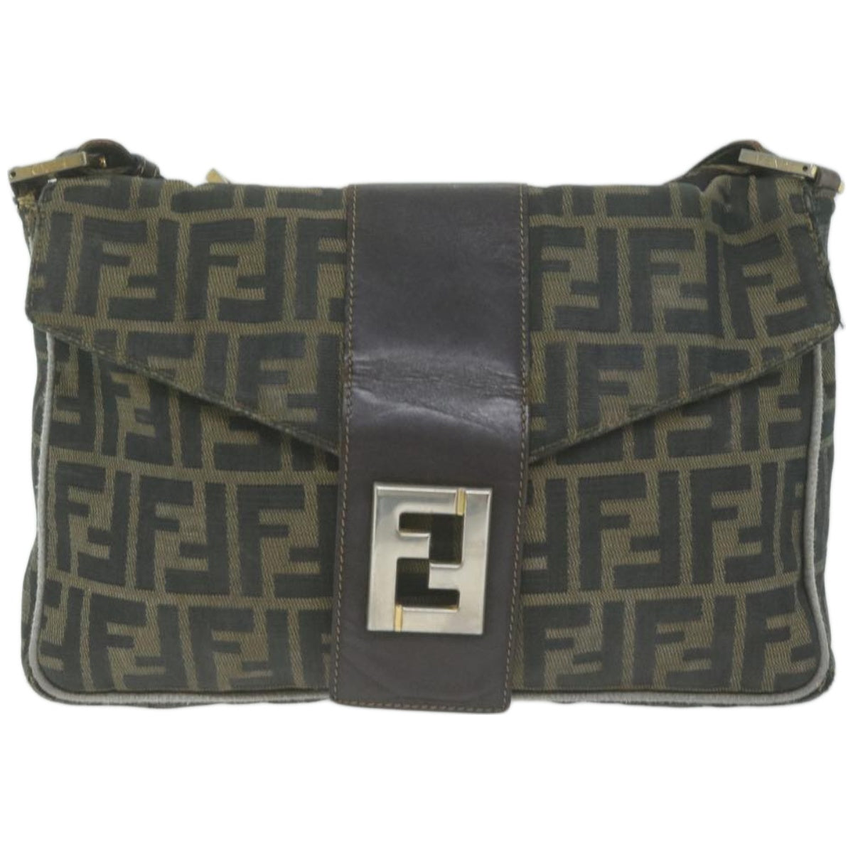 FENDI Zucca Canvas Shoulder Bag Black Brown yk10698