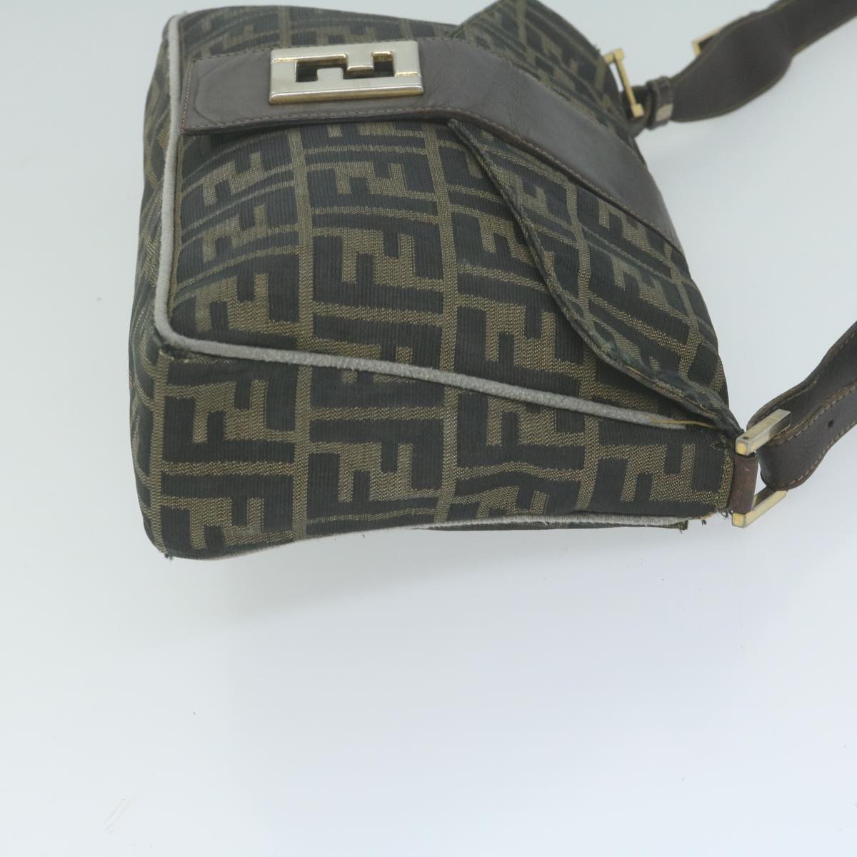 FENDI Zucca Canvas Shoulder Bag Black Brown yk10698