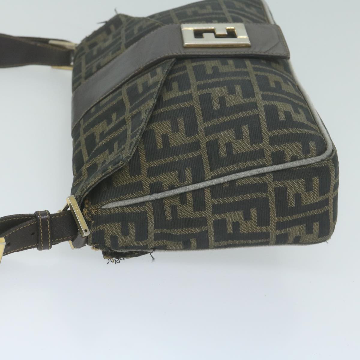 FENDI Zucca Canvas Shoulder Bag Black Brown yk10698