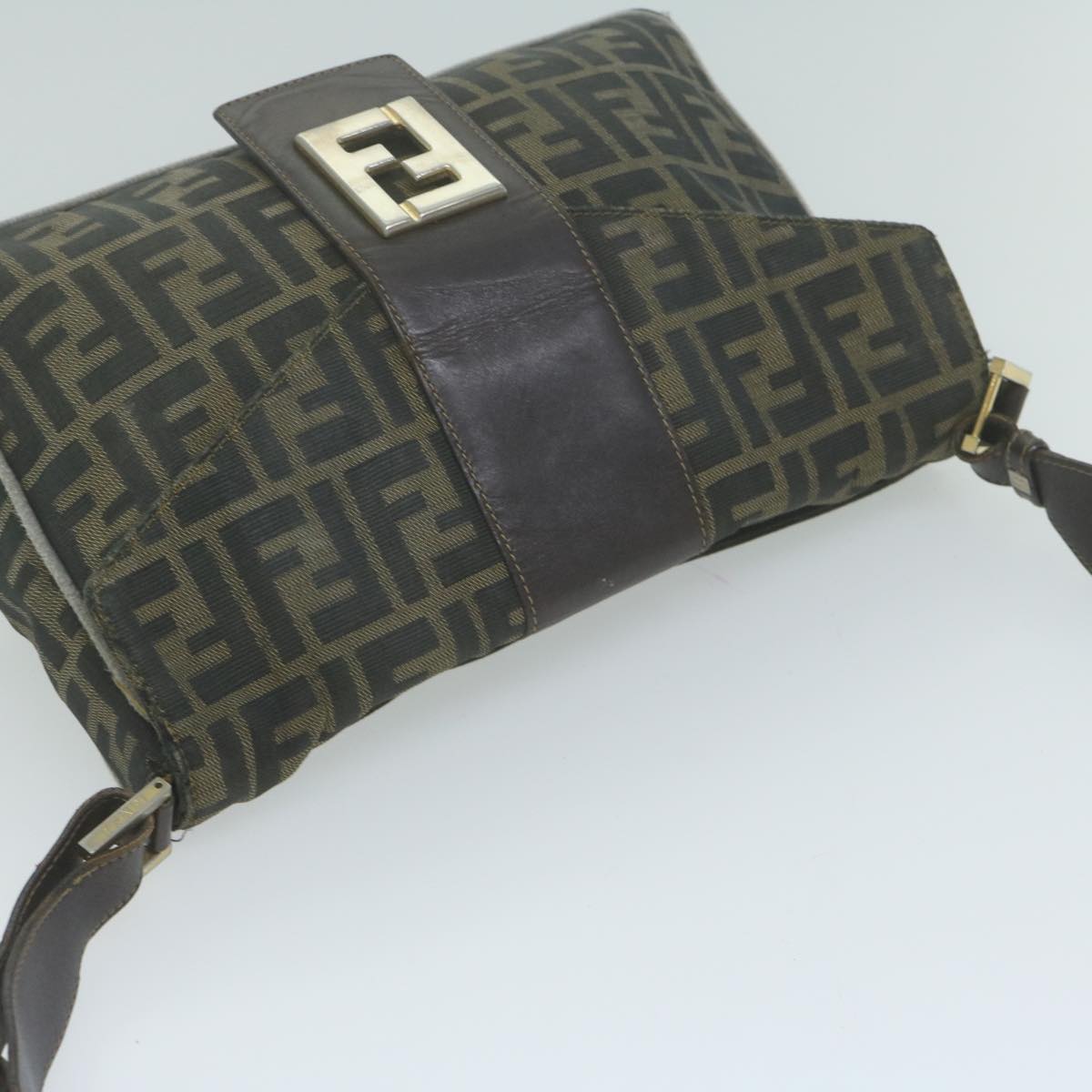 FENDI Zucca Canvas Shoulder Bag Black Brown yk10698