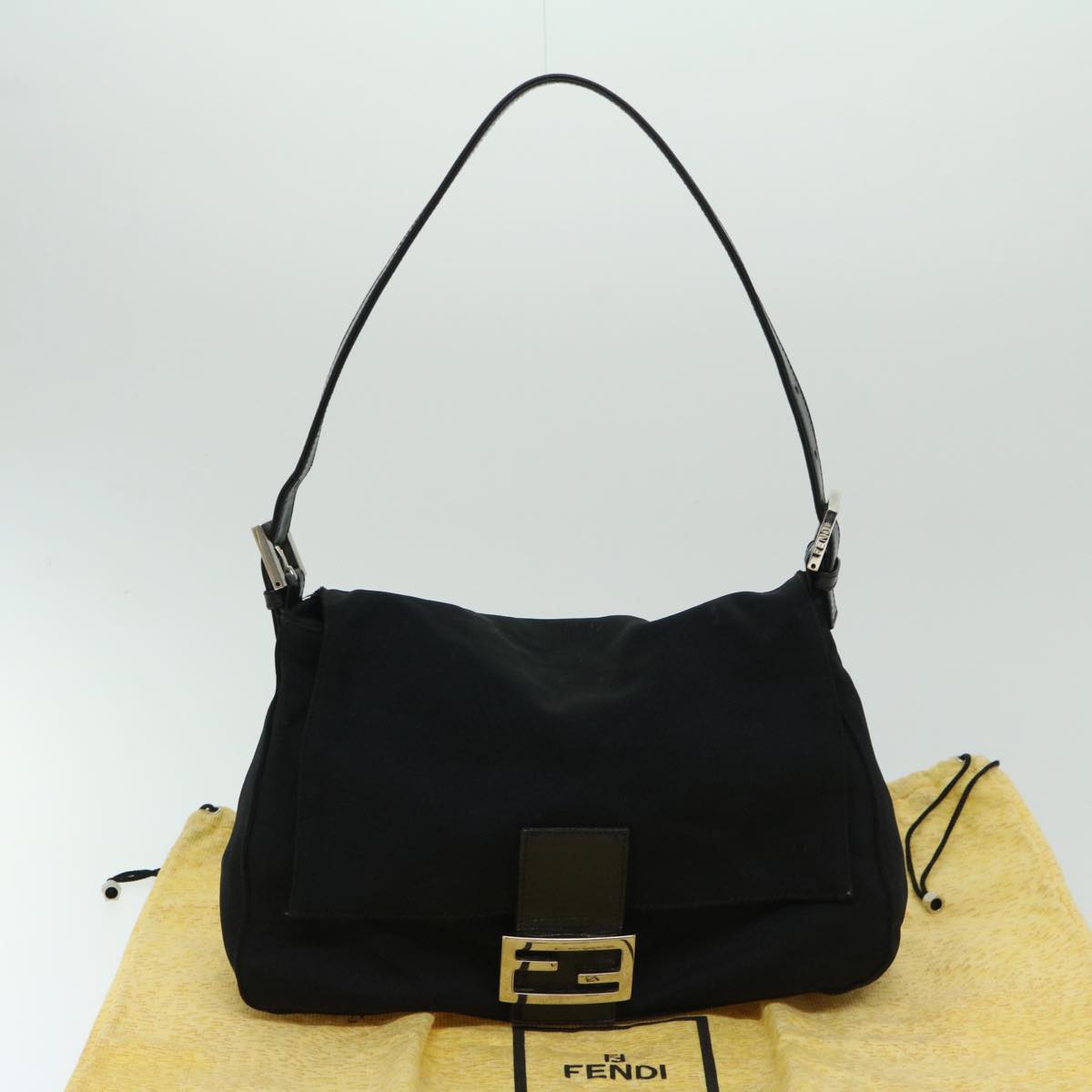 FENDI Mamma Baguette Shoulder Bag Nylon Black yk10749
