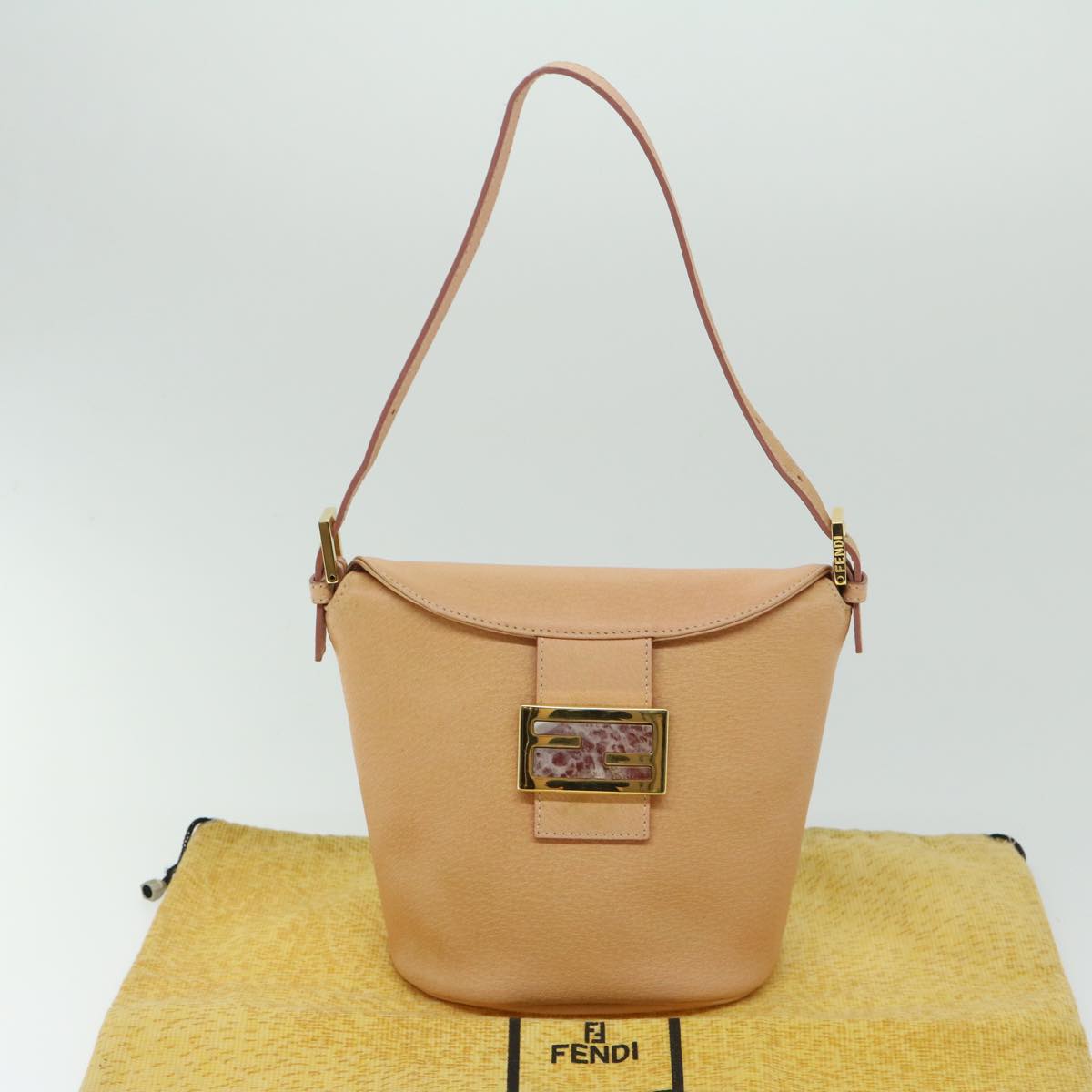 FENDI Mamma Baguette Shoulder Bag Leather Orange yk10805
