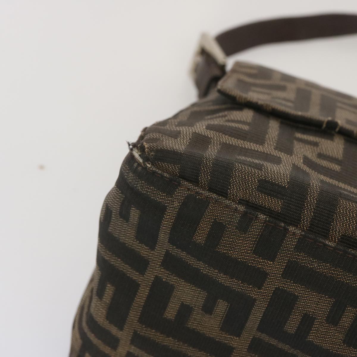 FENDI Zucca Canvas Mamma Baguette Shoulder Bag Black Brown