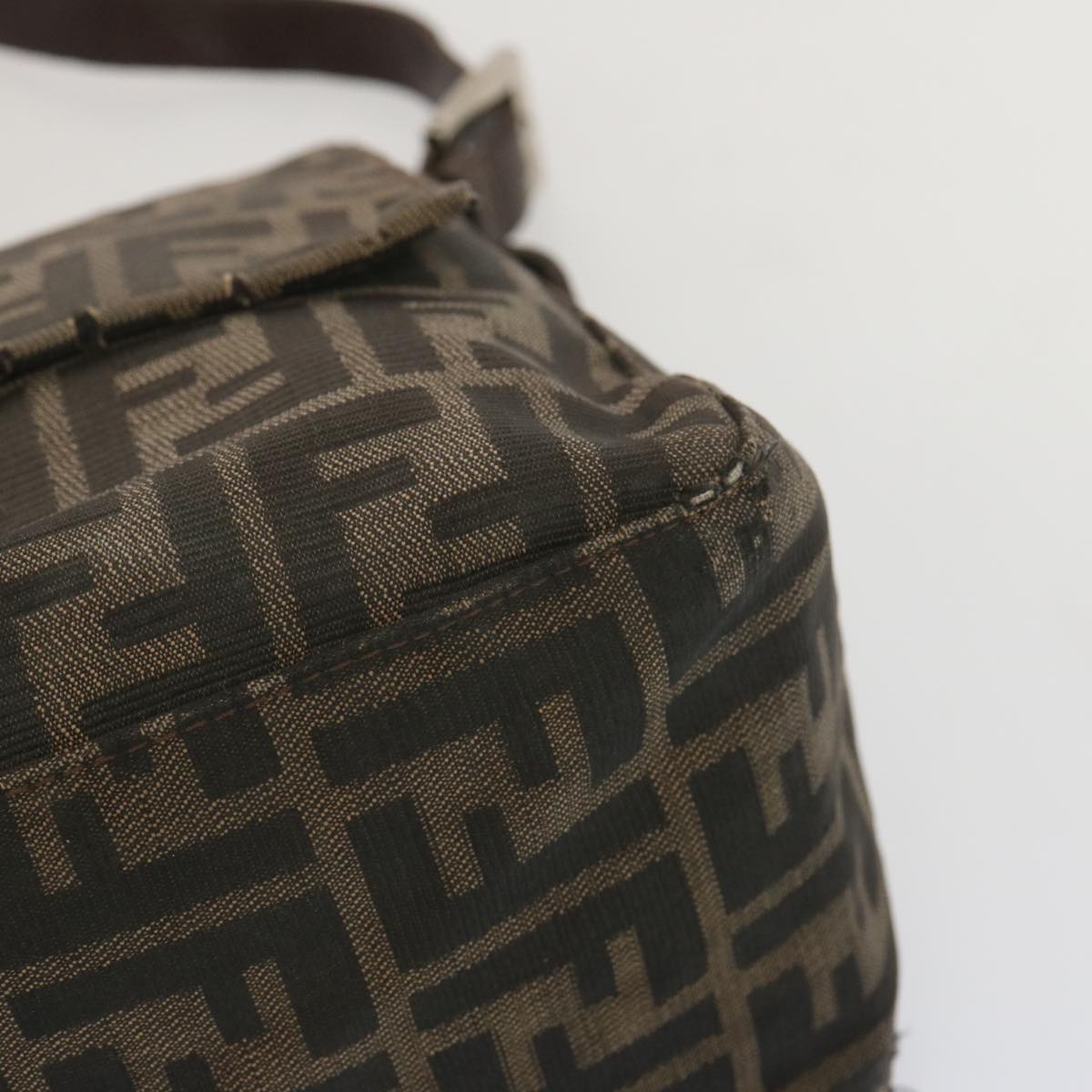 FENDI Zucca Canvas Mamma Baguette Shoulder Bag Black Brown