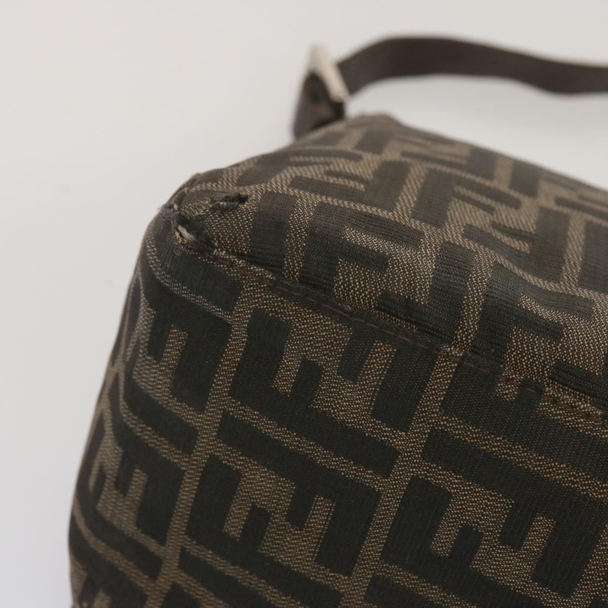 FENDI Zucca Canvas Mamma Baguette Shoulder Bag Black Brown