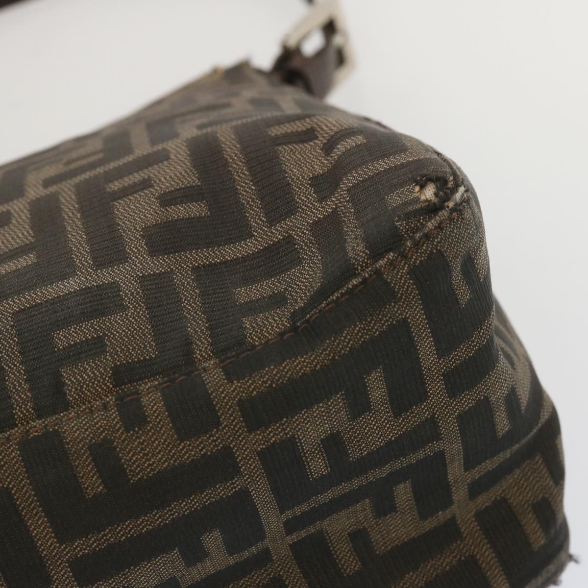 FENDI Zucca Canvas Mamma Baguette Shoulder Bag Black Brown