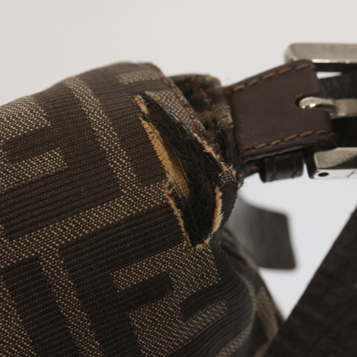 FENDI Zucca Canvas Mamma Baguette Shoulder Bag Black Brown
