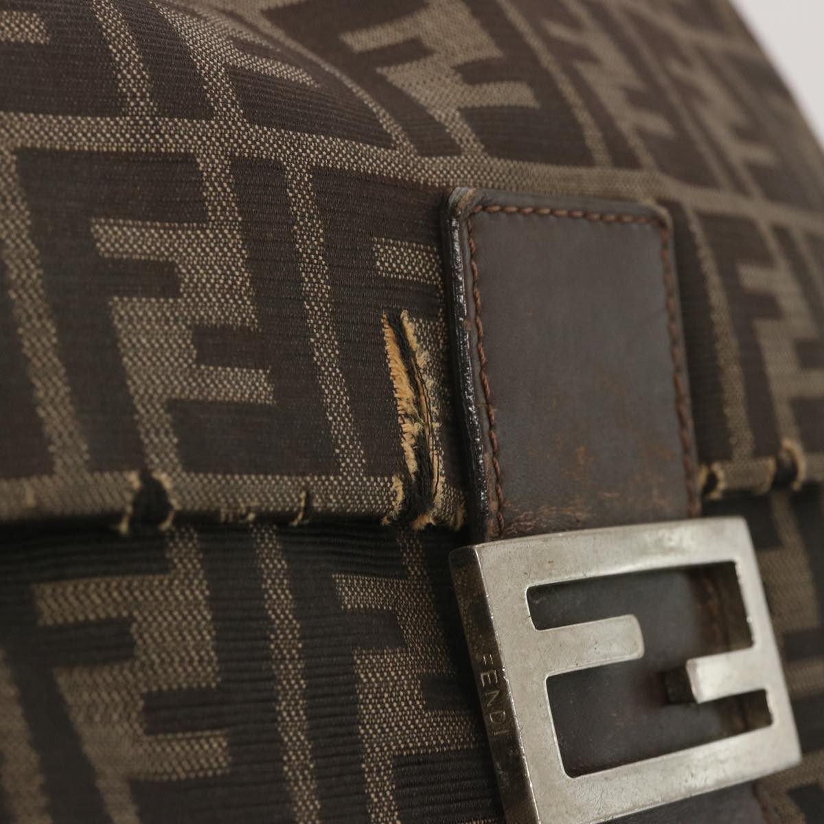 FENDI Zucca Canvas Mamma Baguette Shoulder Bag Black Brown
