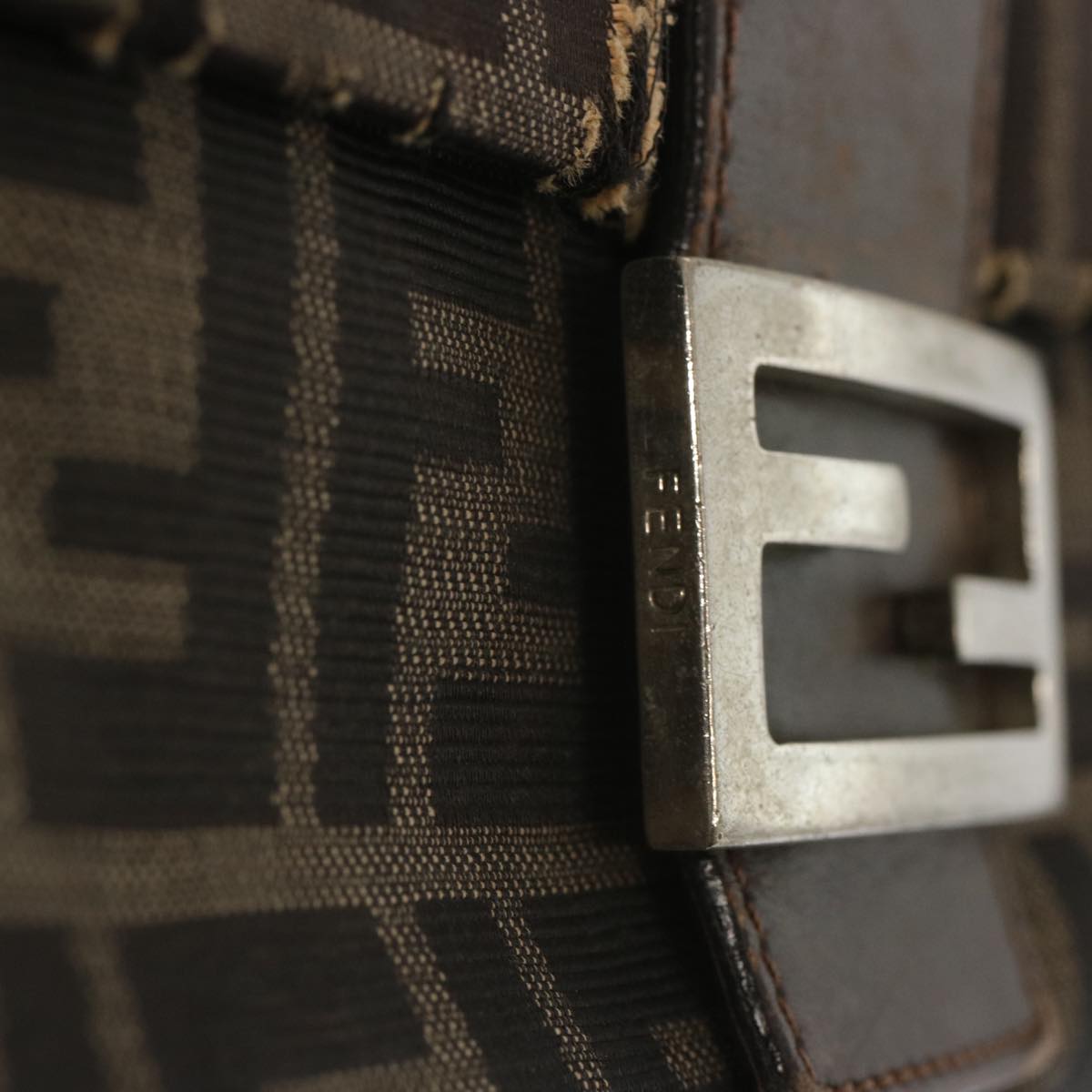 FENDI Zucca Canvas Mamma Baguette Shoulder Bag Black Brown