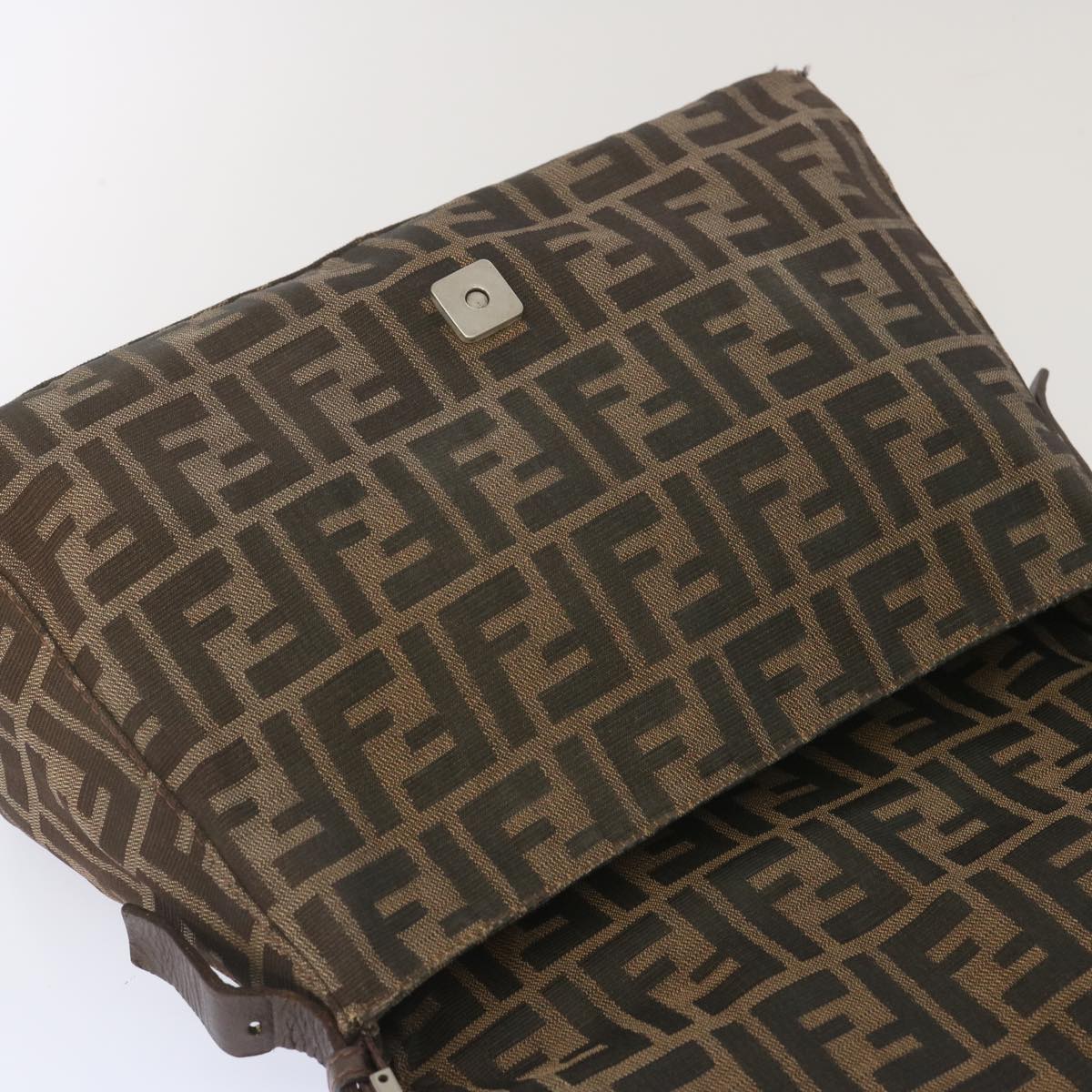 FENDI Zucca Canvas Mamma Baguette Shoulder Bag Black Brown