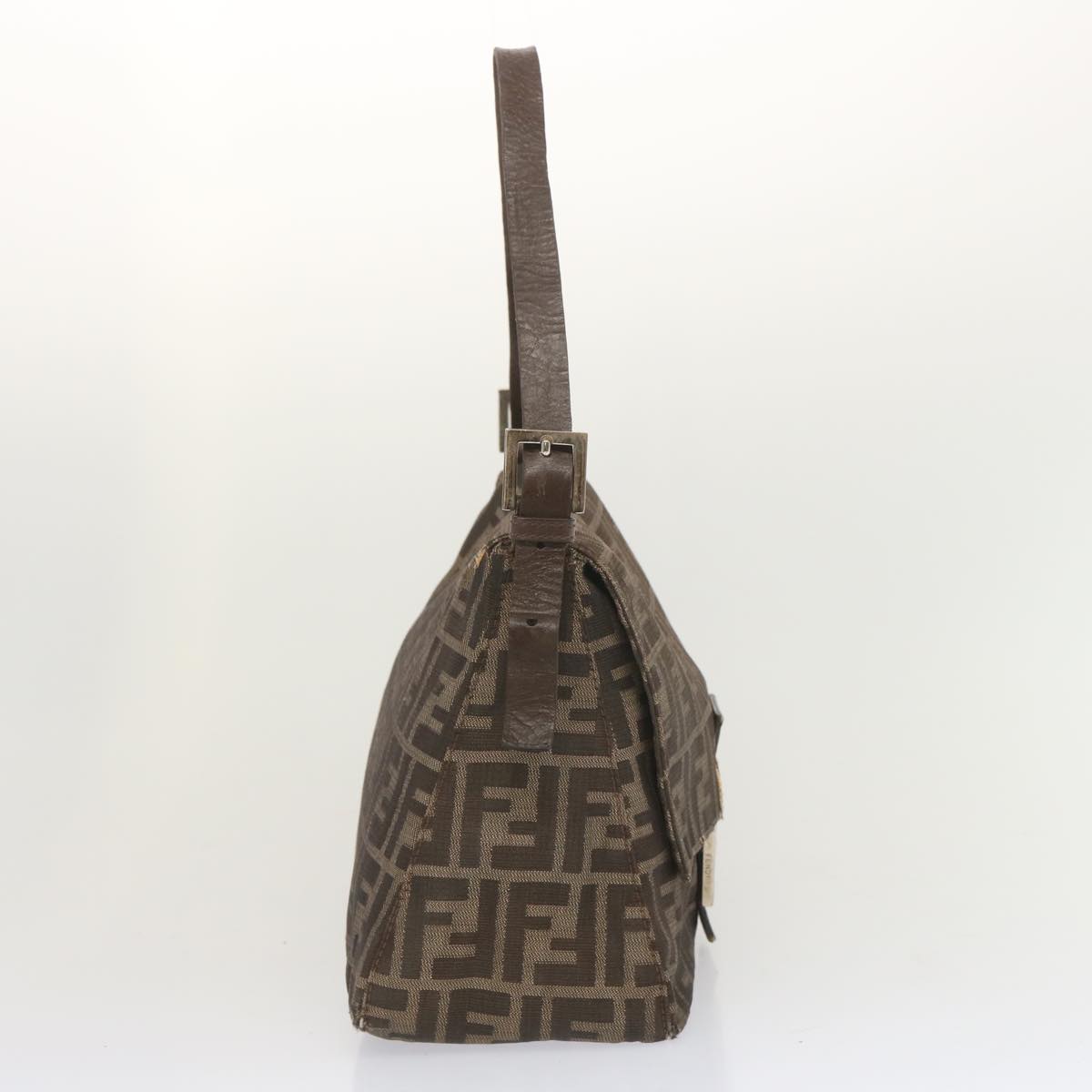 FENDI Zucca Canvas Mamma Baguette Shoulder Bag Black Brown