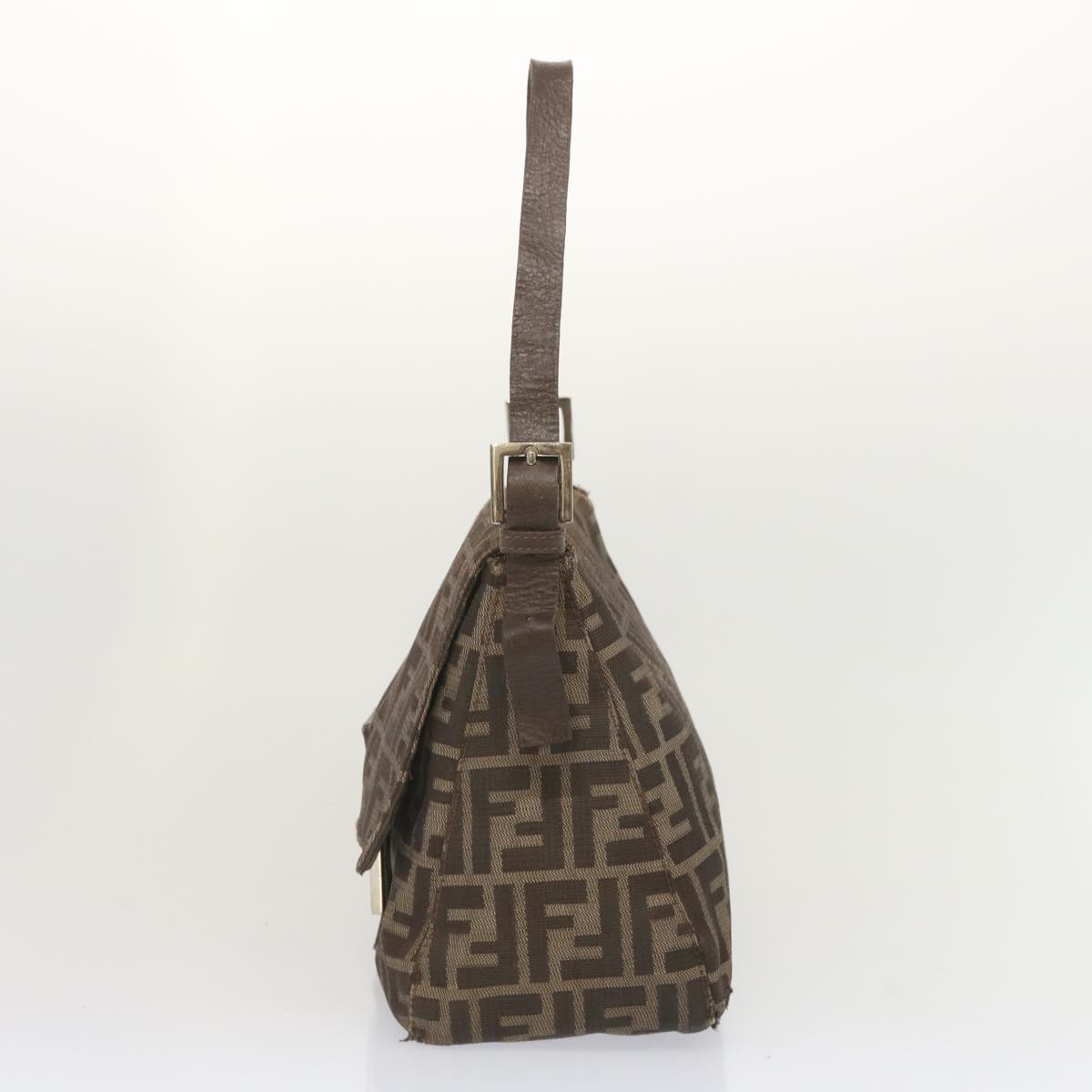 FENDI Zucca Canvas Mamma Baguette Shoulder Bag Black Brown