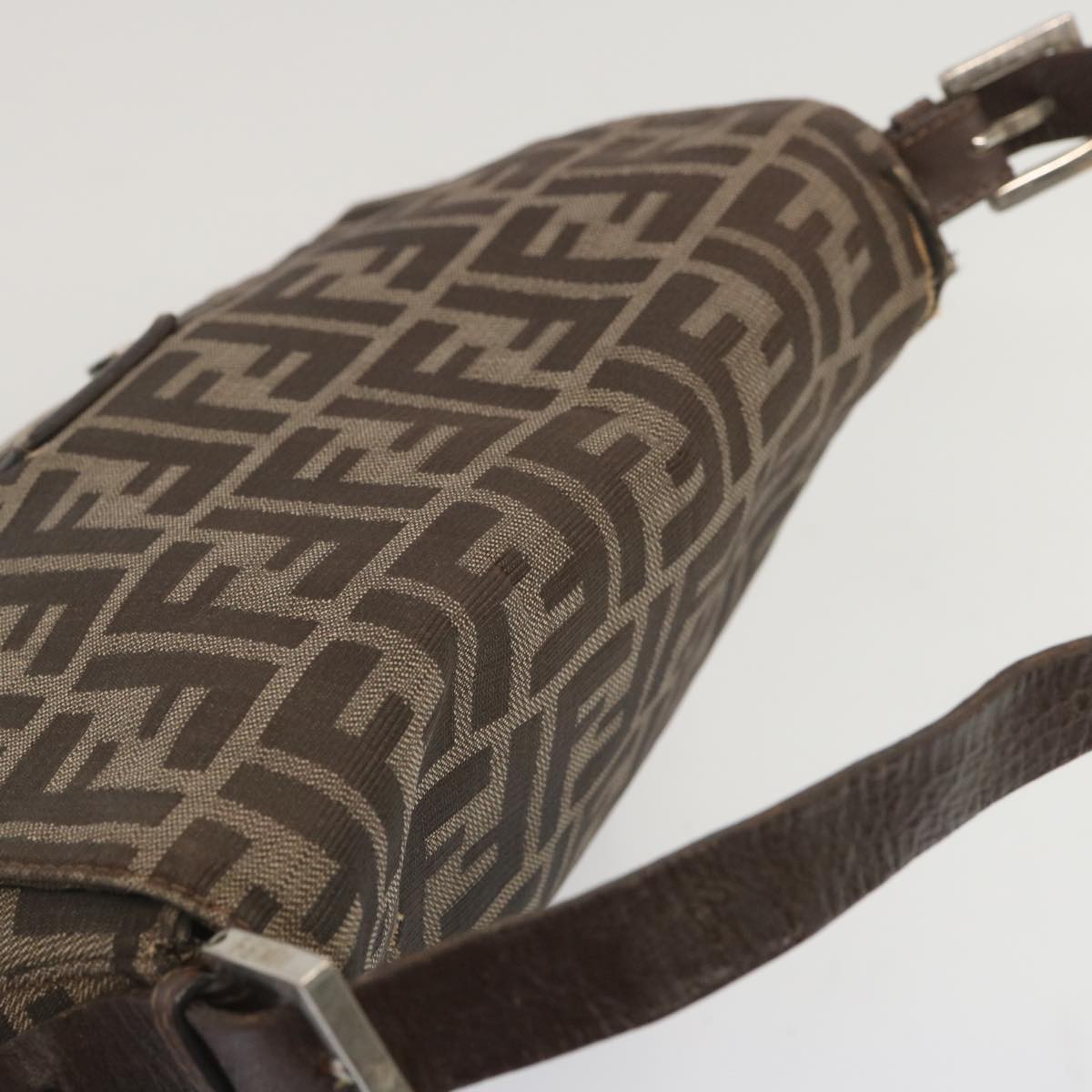 FENDI Zucca Canvas Mamma Baguette Shoulder Bag Black Brown