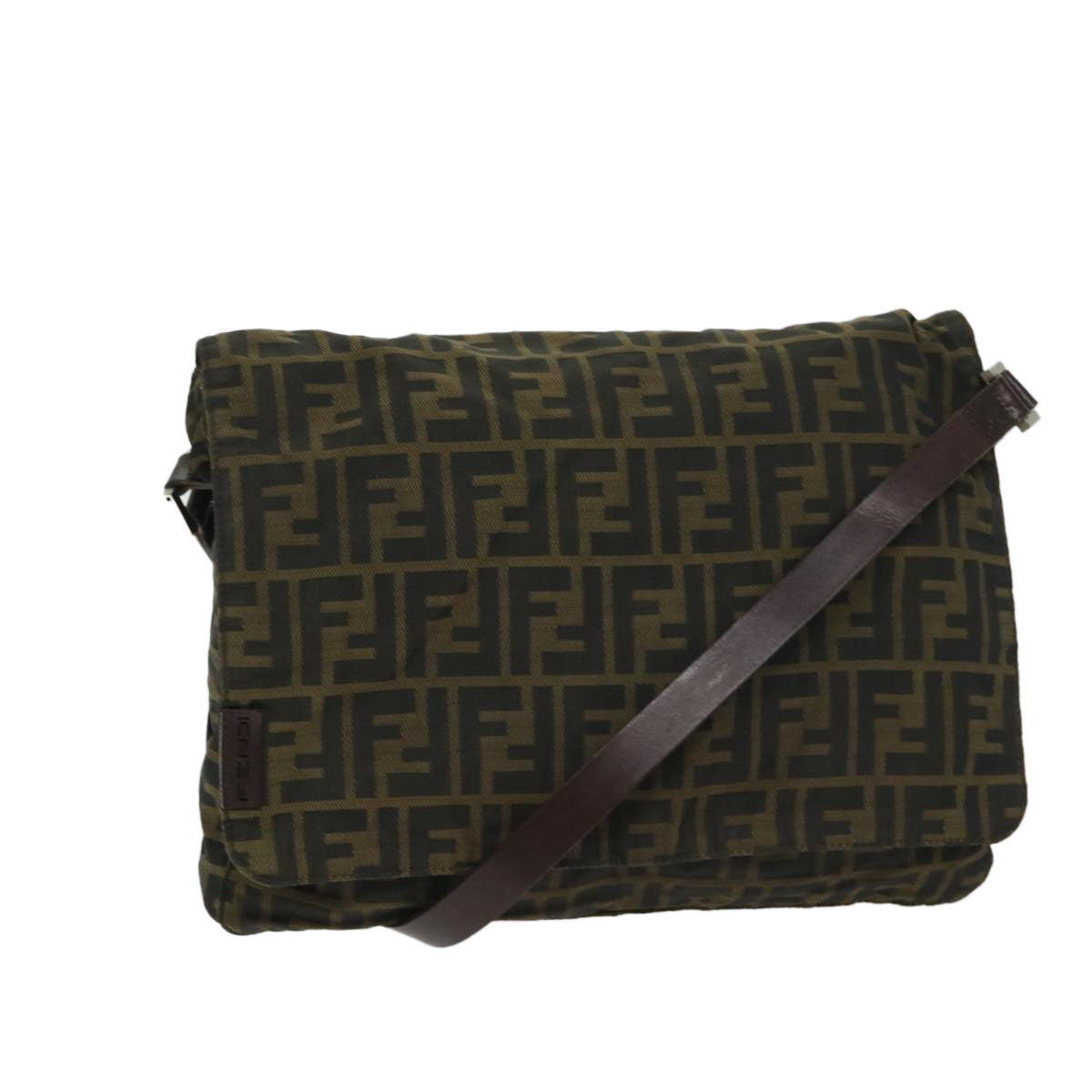 FENDI Zucca Canvas Shoulder Bag Black Brown yk10938