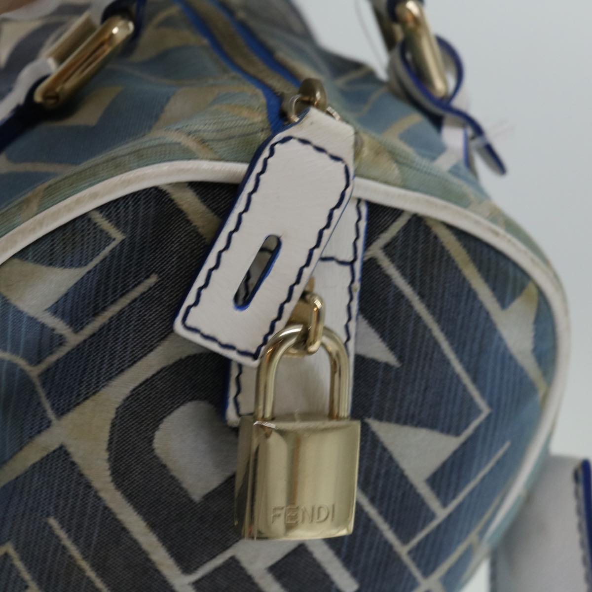 FENDI Mini Boston Bag Canvas Blue yk10944