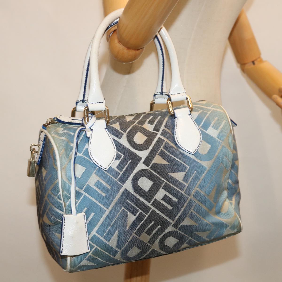 FENDI Mini Boston Bag Canvas Blue yk10944