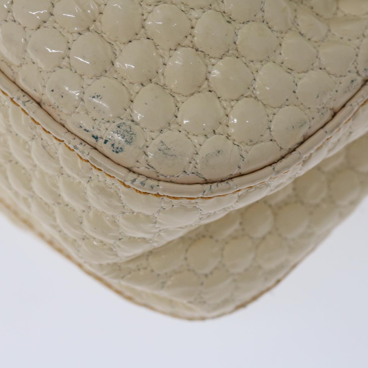 FENDI Chain Hand Bag Patent leather Beige yk10972