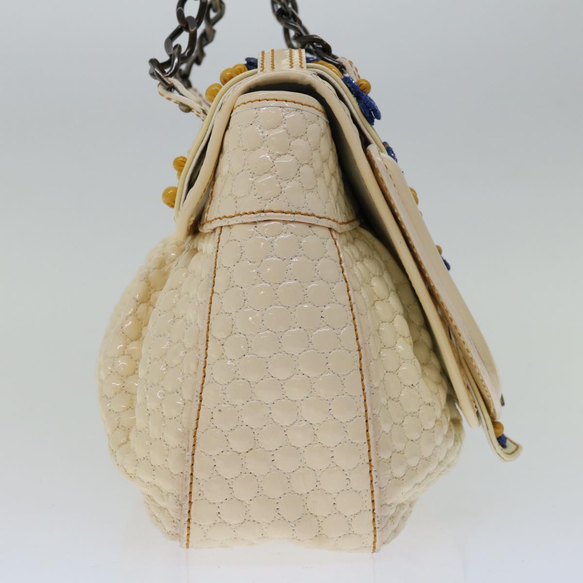 FENDI Chain Hand Bag Patent leather Beige yk10972