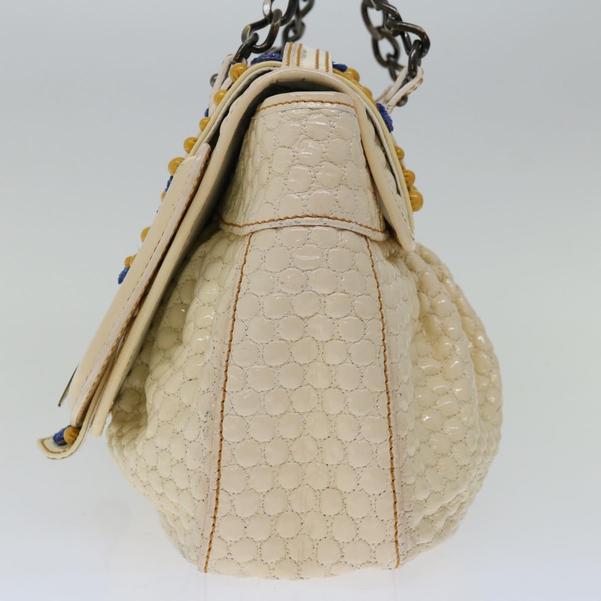 FENDI Chain Hand Bag Patent leather Beige yk10972