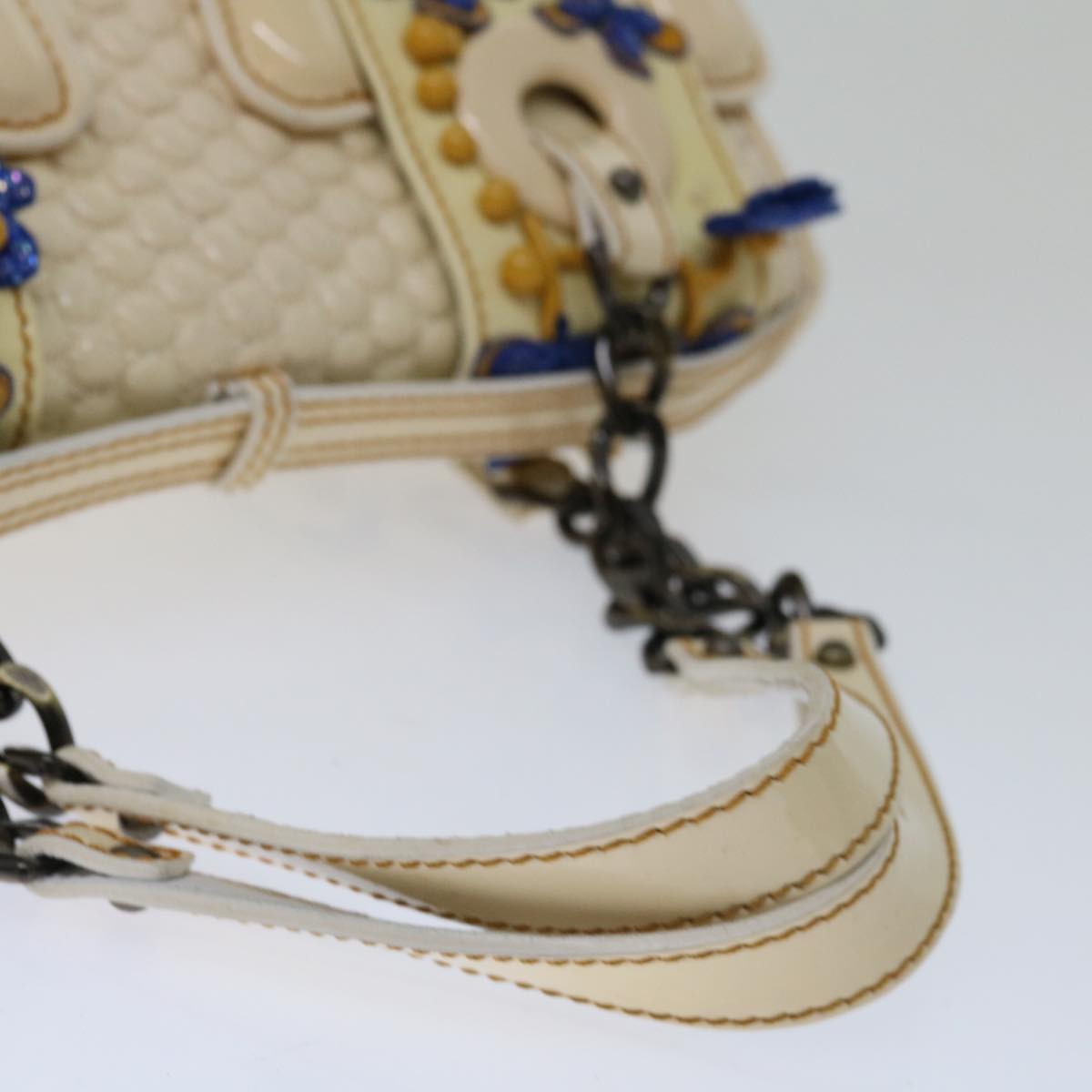 FENDI Chain Hand Bag Patent leather Beige yk10972