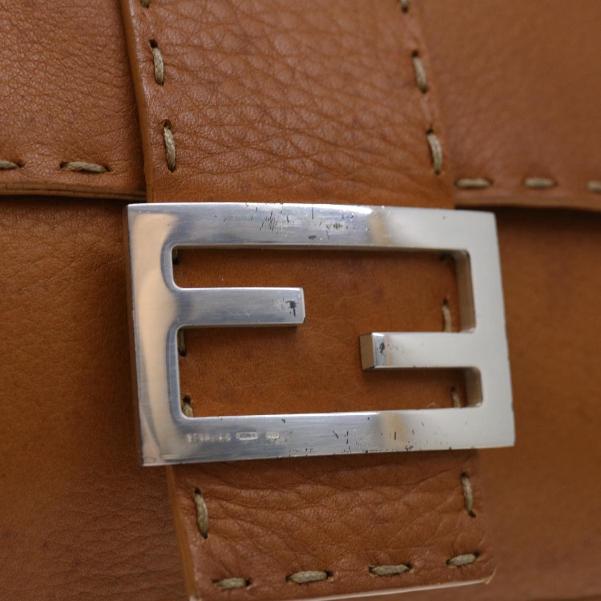 FENDI Celeria Mamma Baguette Shoulder Bag Leather Brown yk10979