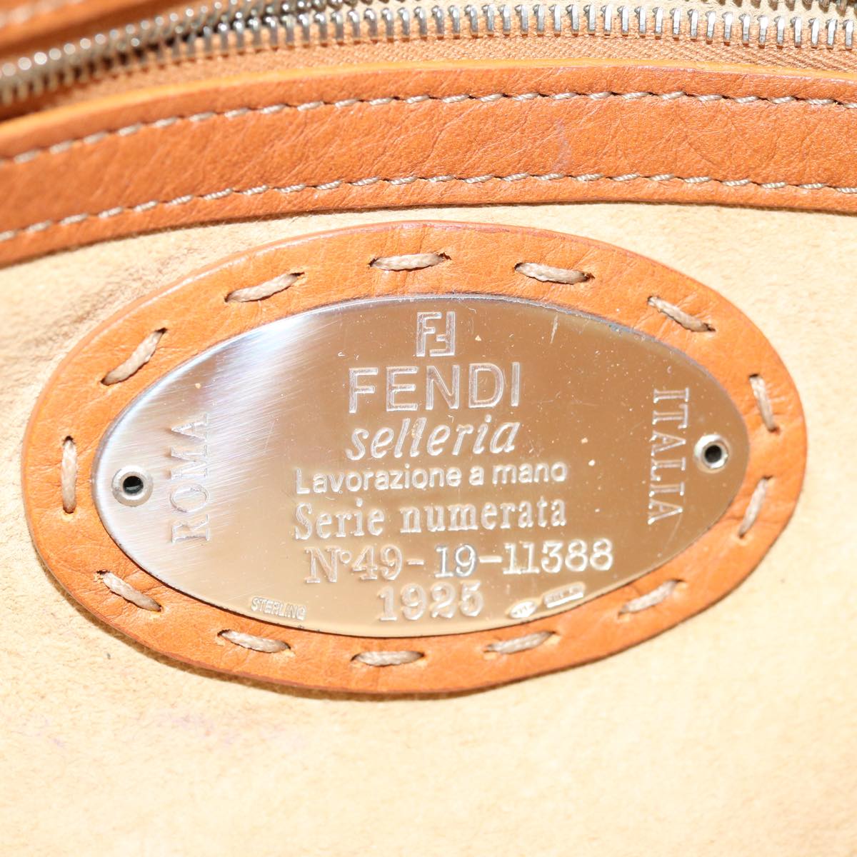 FENDI Celeria Mamma Baguette Shoulder Bag Leather Brown yk10979