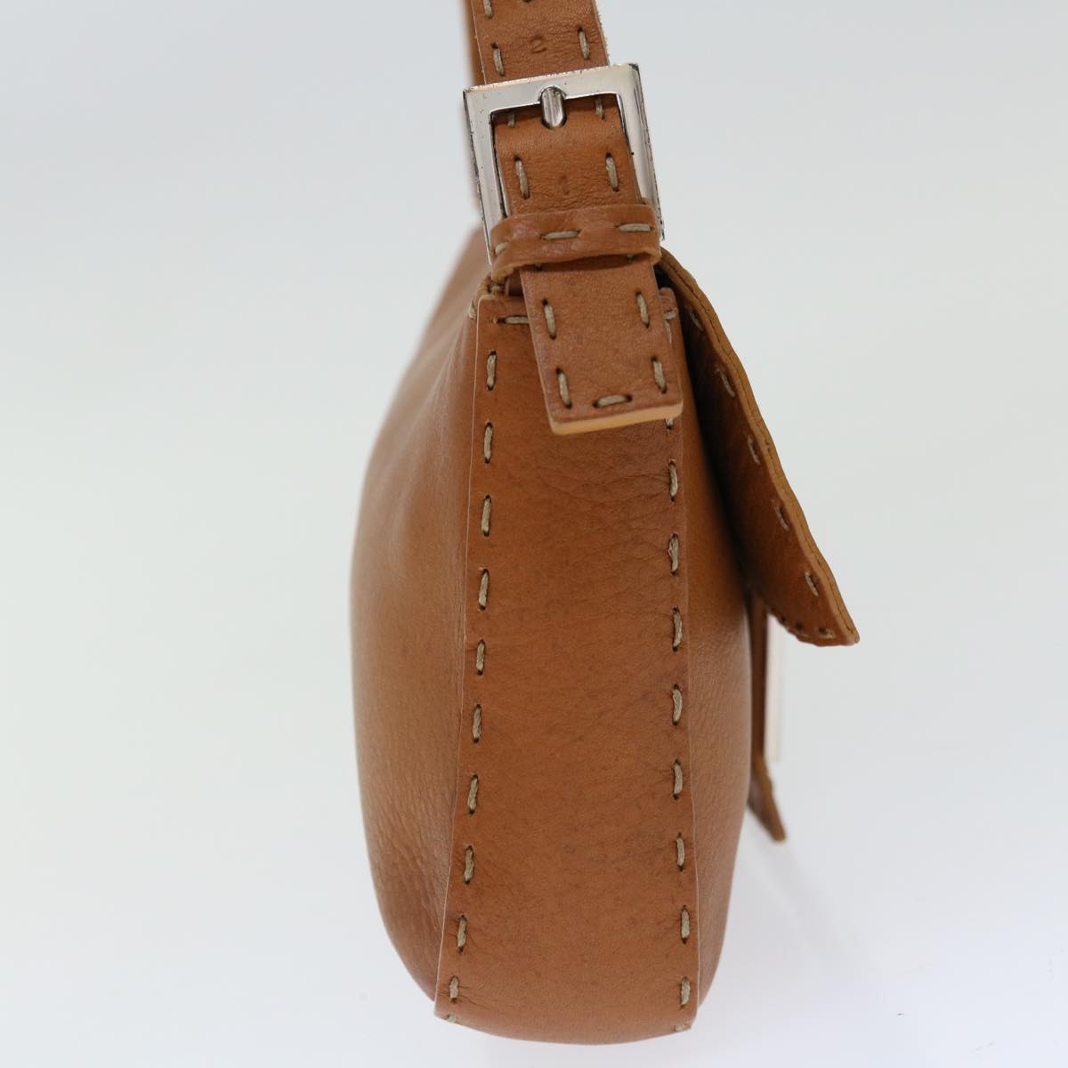 FENDI Celeria Mamma Baguette Shoulder Bag Leather Brown yk10979