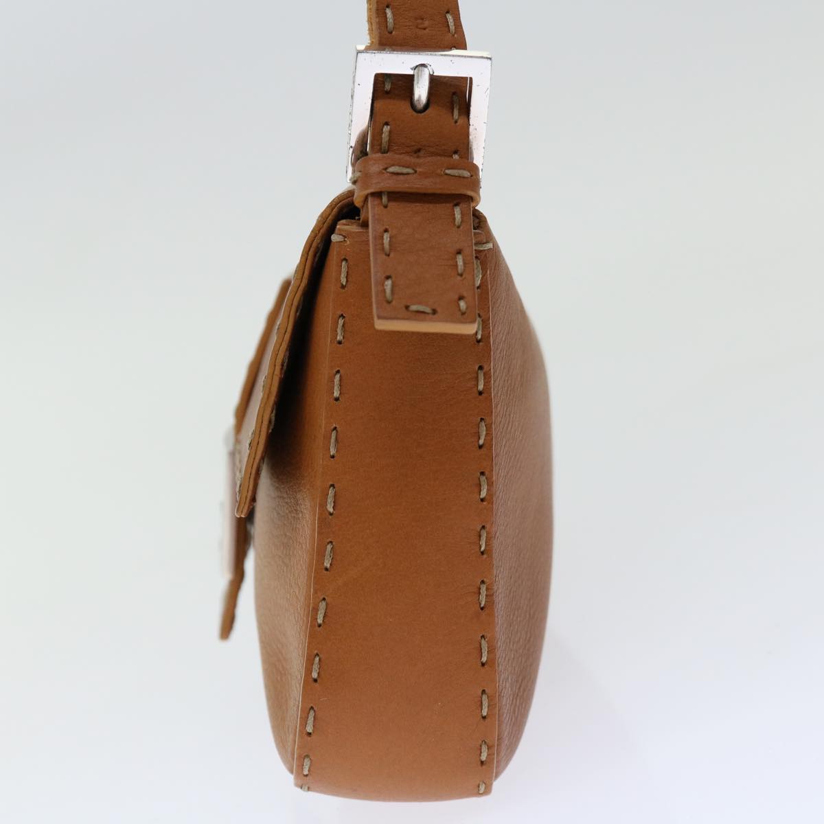 FENDI Celeria Mamma Baguette Shoulder Bag Leather Brown yk10979