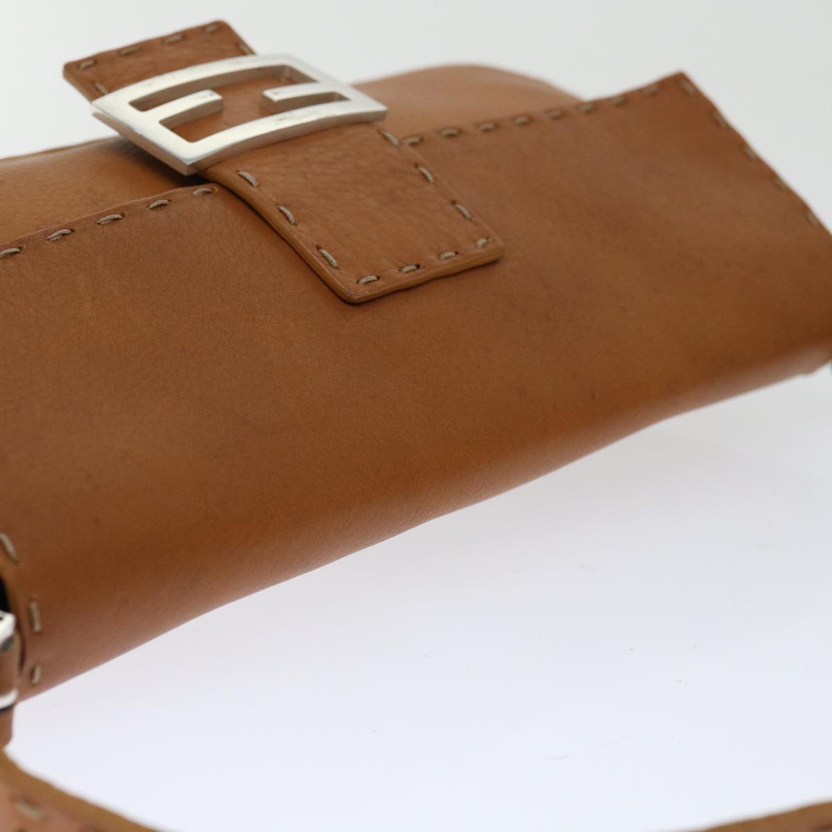 FENDI Celeria Mamma Baguette Shoulder Bag Leather Brown yk10979