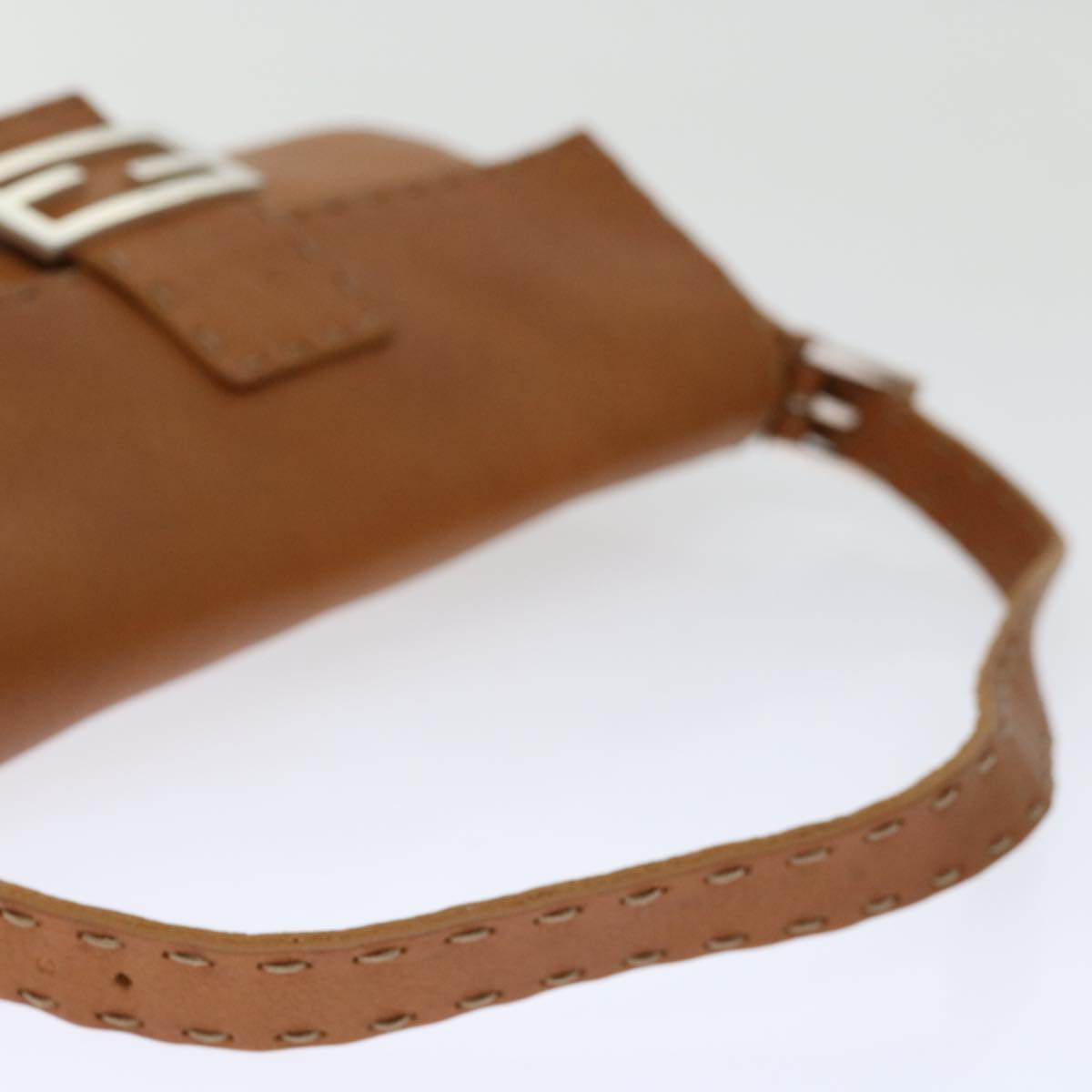 FENDI Celeria Mamma Baguette Shoulder Bag Leather Brown yk10979