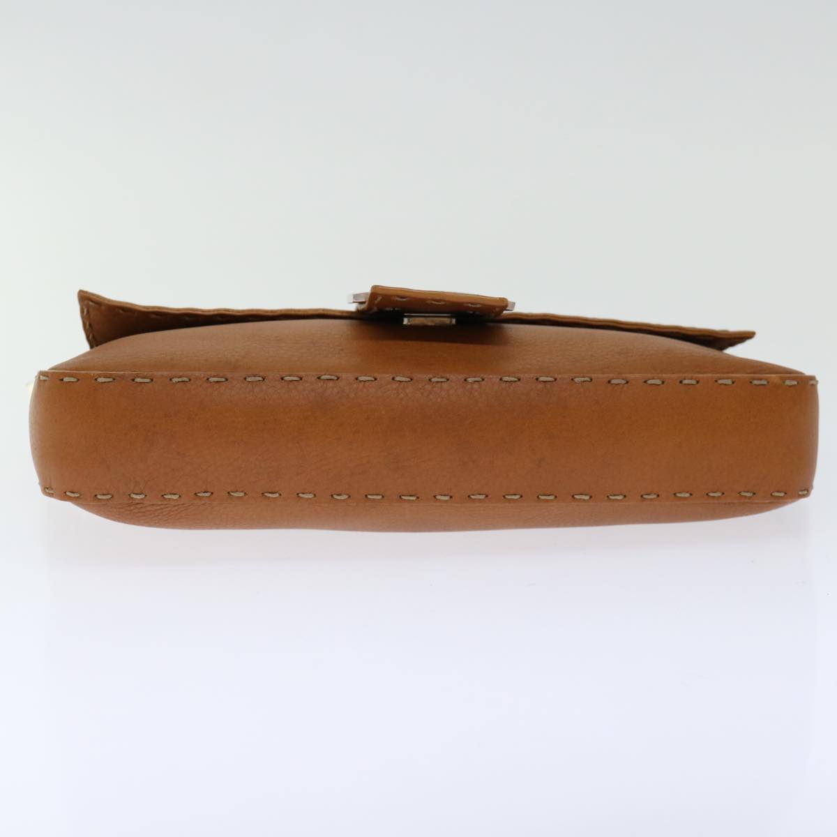FENDI Celeria Mamma Baguette Shoulder Bag Leather Brown yk10979