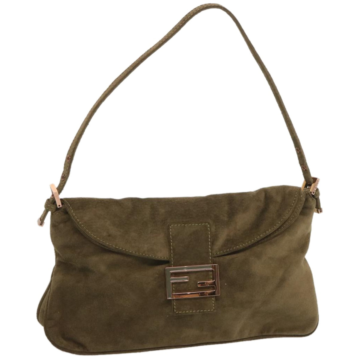 FENDI Mamma Baguette Shoulder Bag Suede Brown yk11030