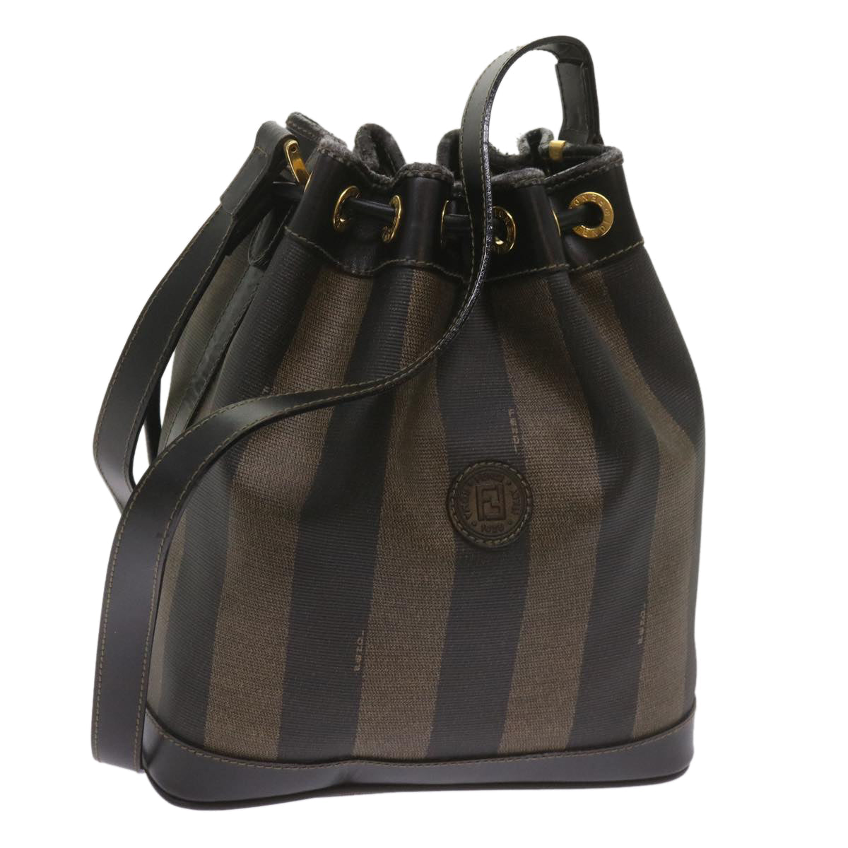 FENDI Pecan Canvas Shoulder Bag Brown Black