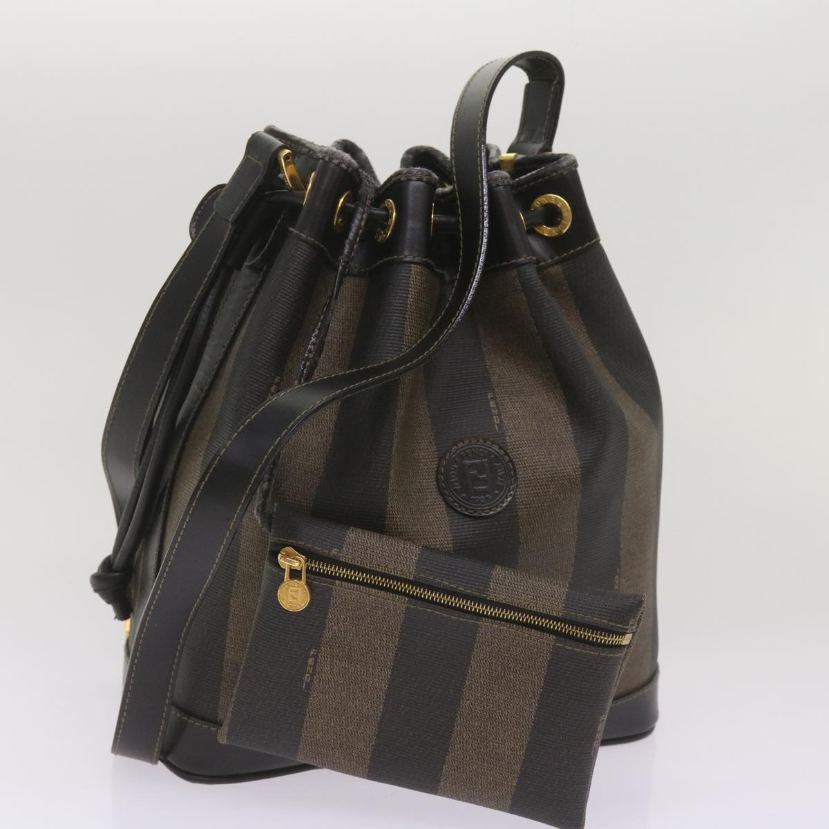 FENDI Pecan Canvas Shoulder Bag Brown Black
