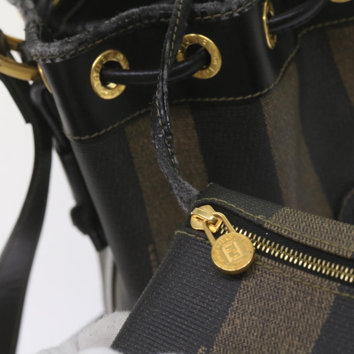 FENDI Pecan Canvas Shoulder Bag Brown Black