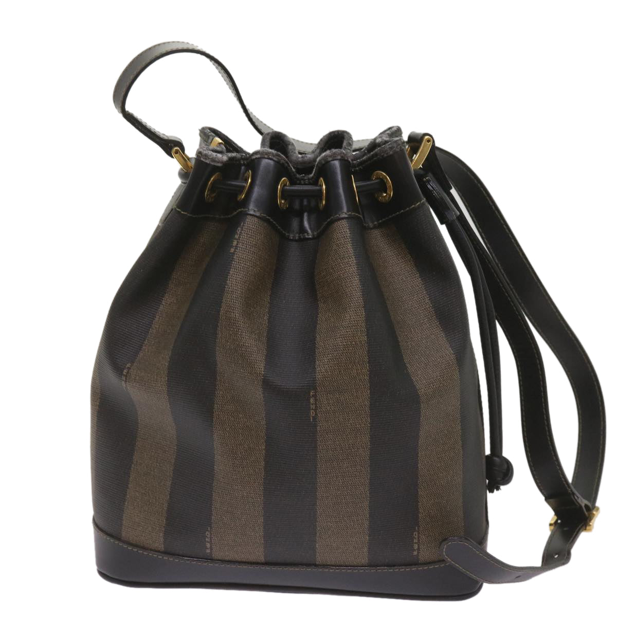 FENDI Pecan Canvas Shoulder Bag Brown Black