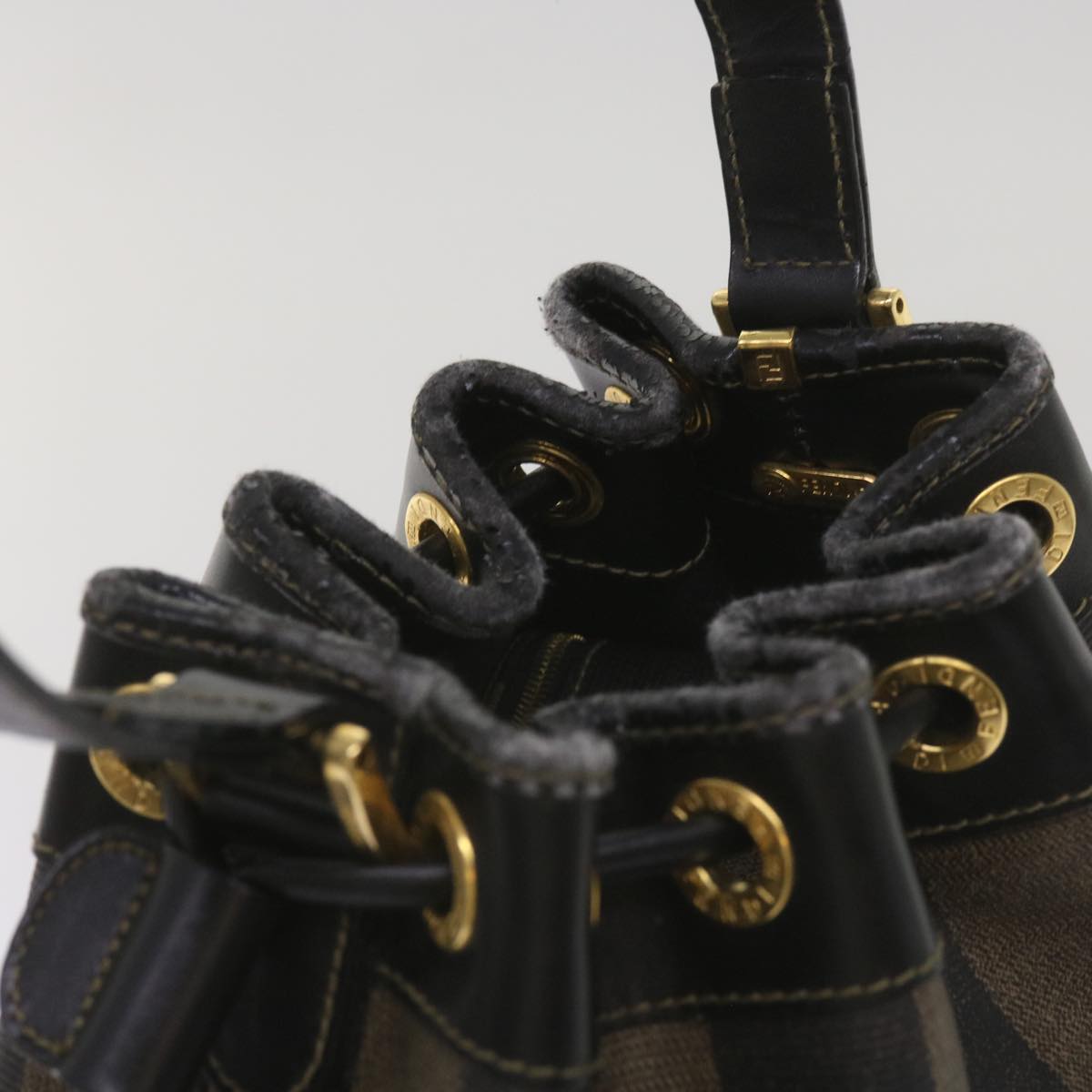 FENDI Pecan Canvas Shoulder Bag Brown Black