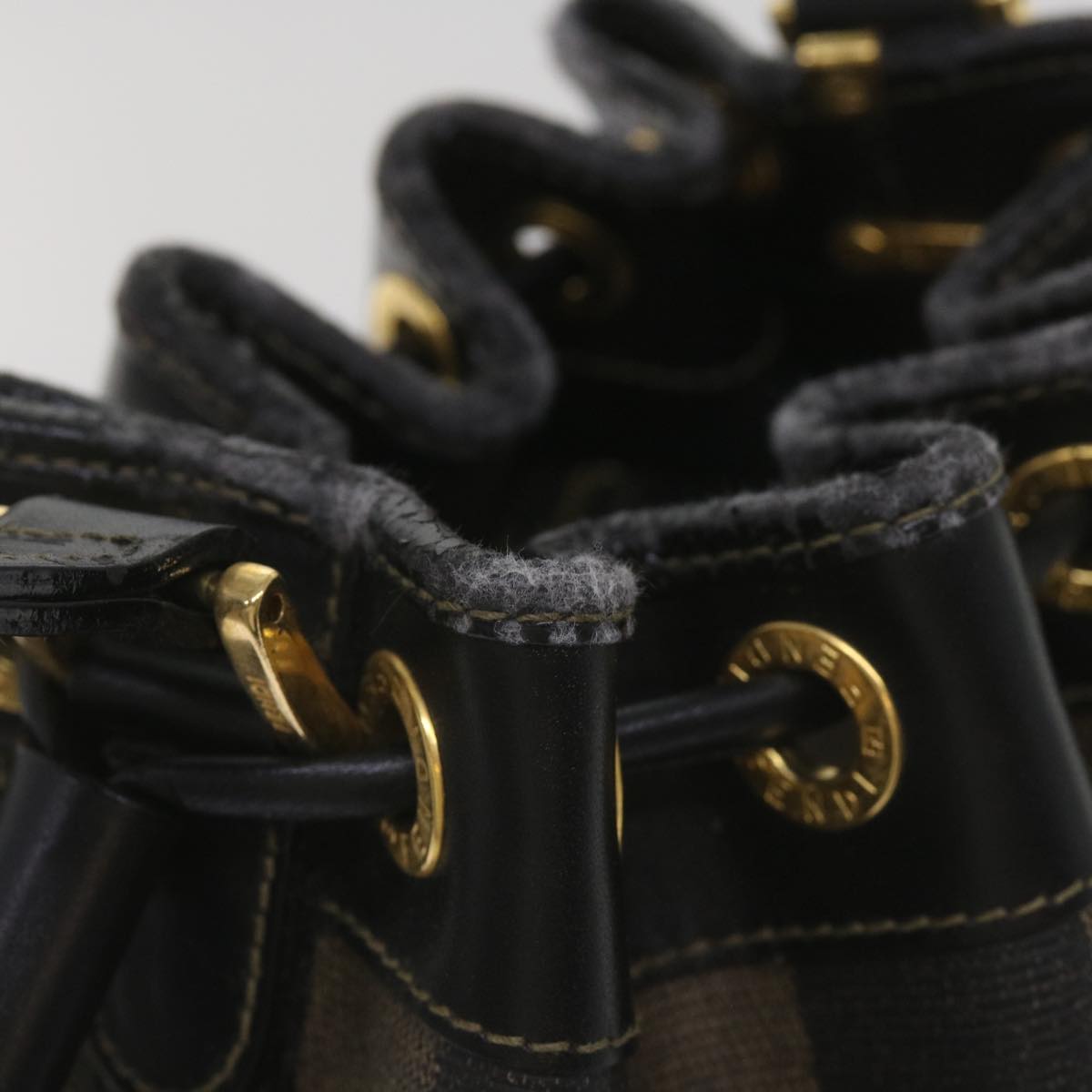 FENDI Pecan Canvas Shoulder Bag Brown Black