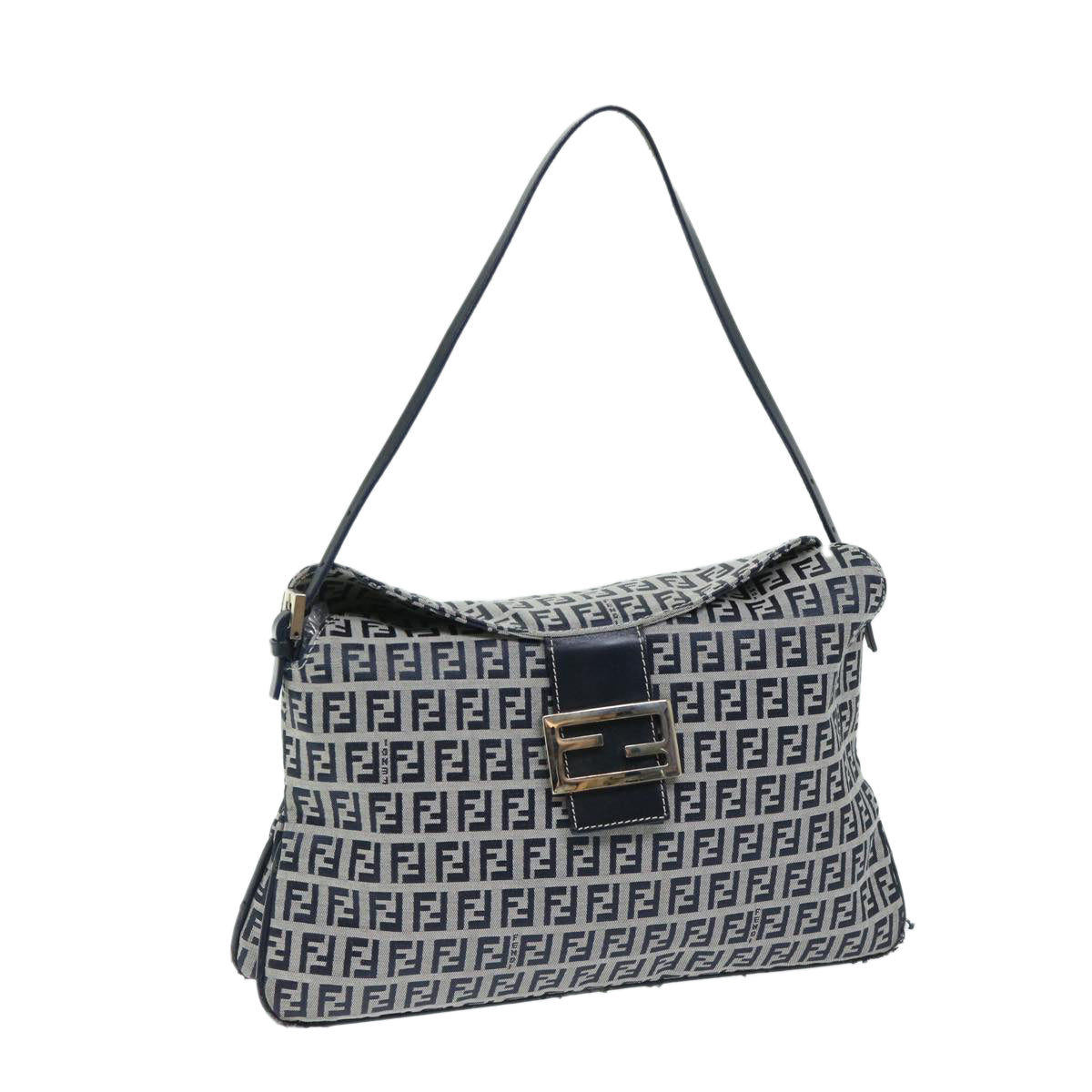 FENDI Zucchino Canvas Mamma Baguette Shoulder Bag Navy yk11046