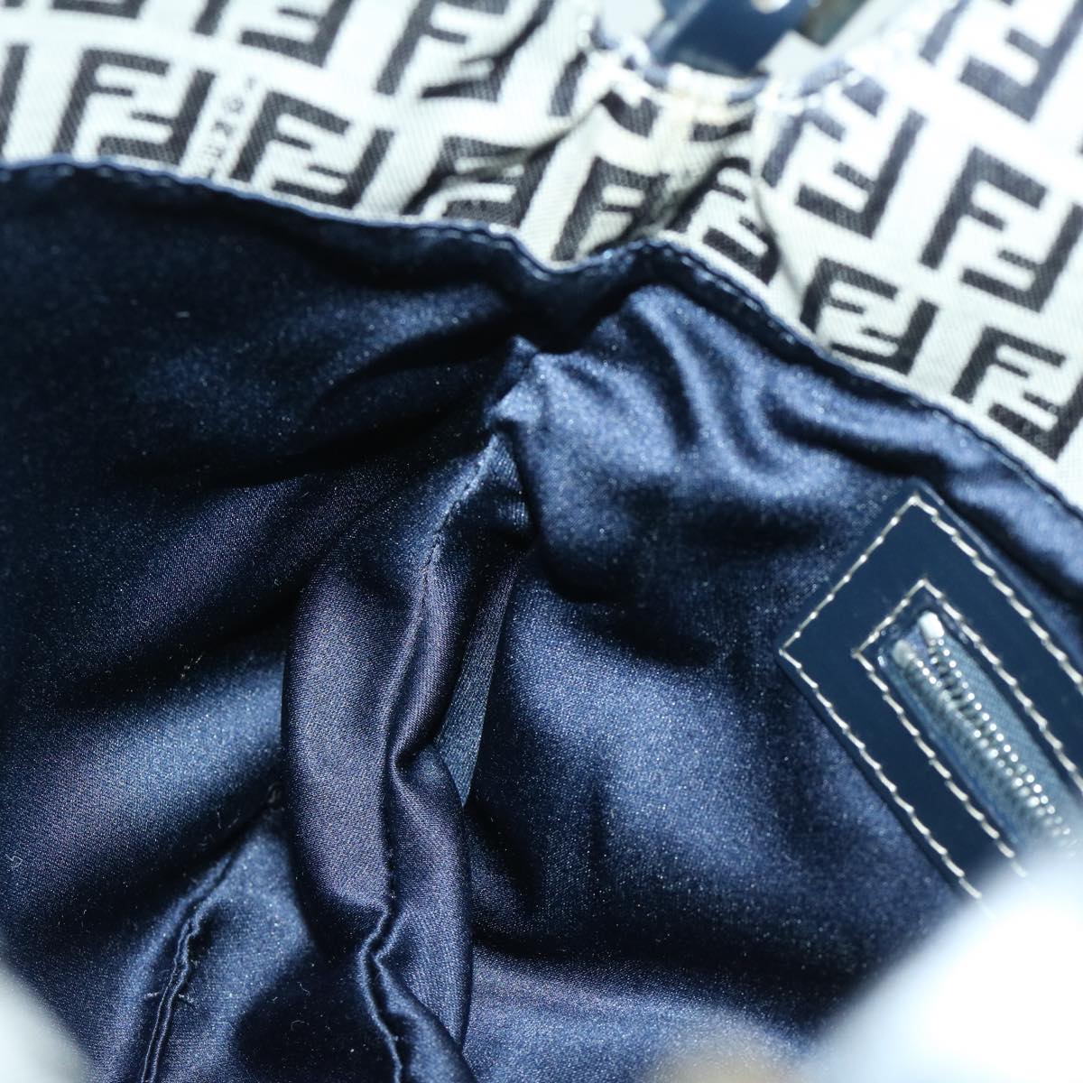 FENDI Zucchino Canvas Mamma Baguette Shoulder Bag Navy yk11046