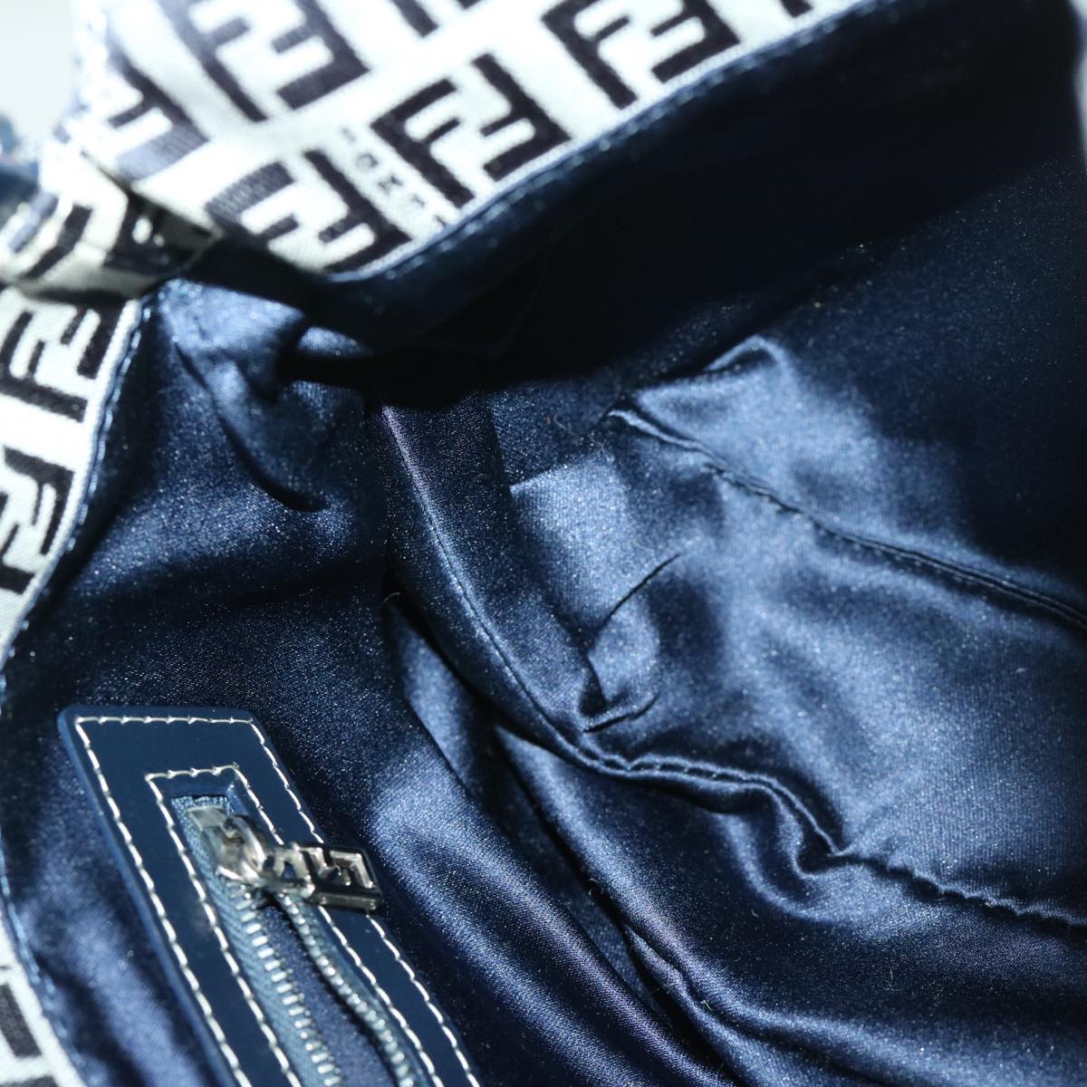 FENDI Zucchino Canvas Mamma Baguette Shoulder Bag Navy yk11046
