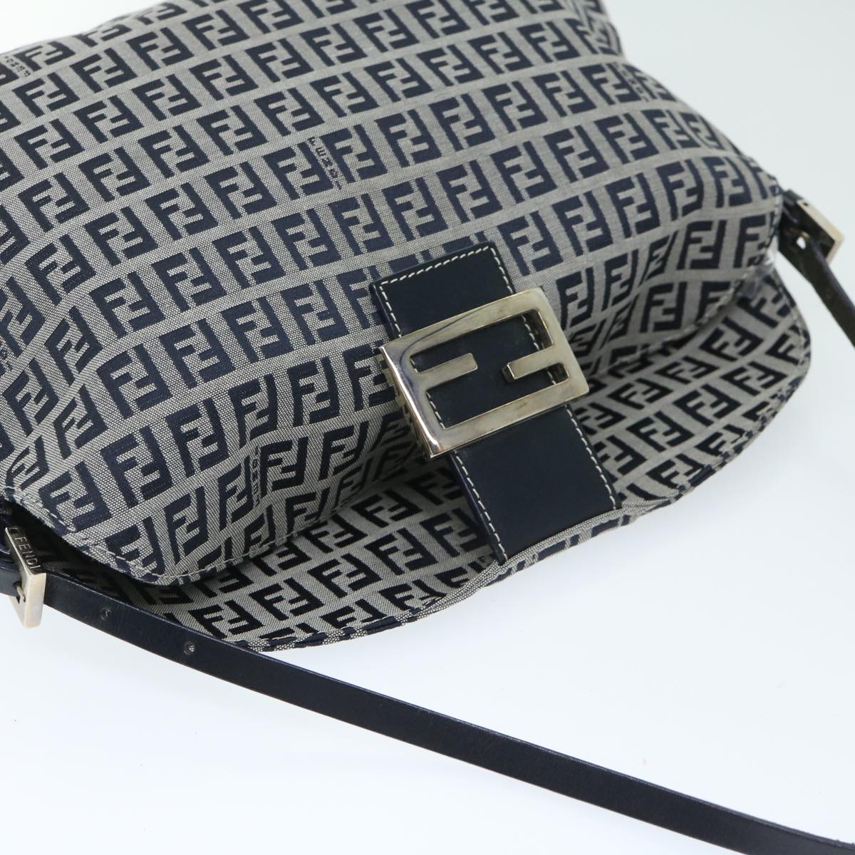 FENDI Zucchino Canvas Mamma Baguette Shoulder Bag Navy yk11046